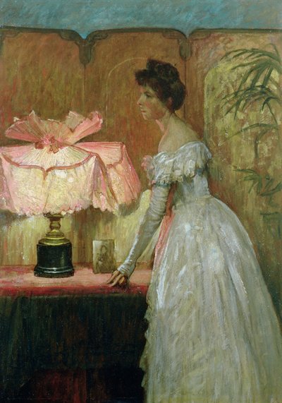 Studio di interni alla luce della lampada con signora, 1891 da Frank Dicksee